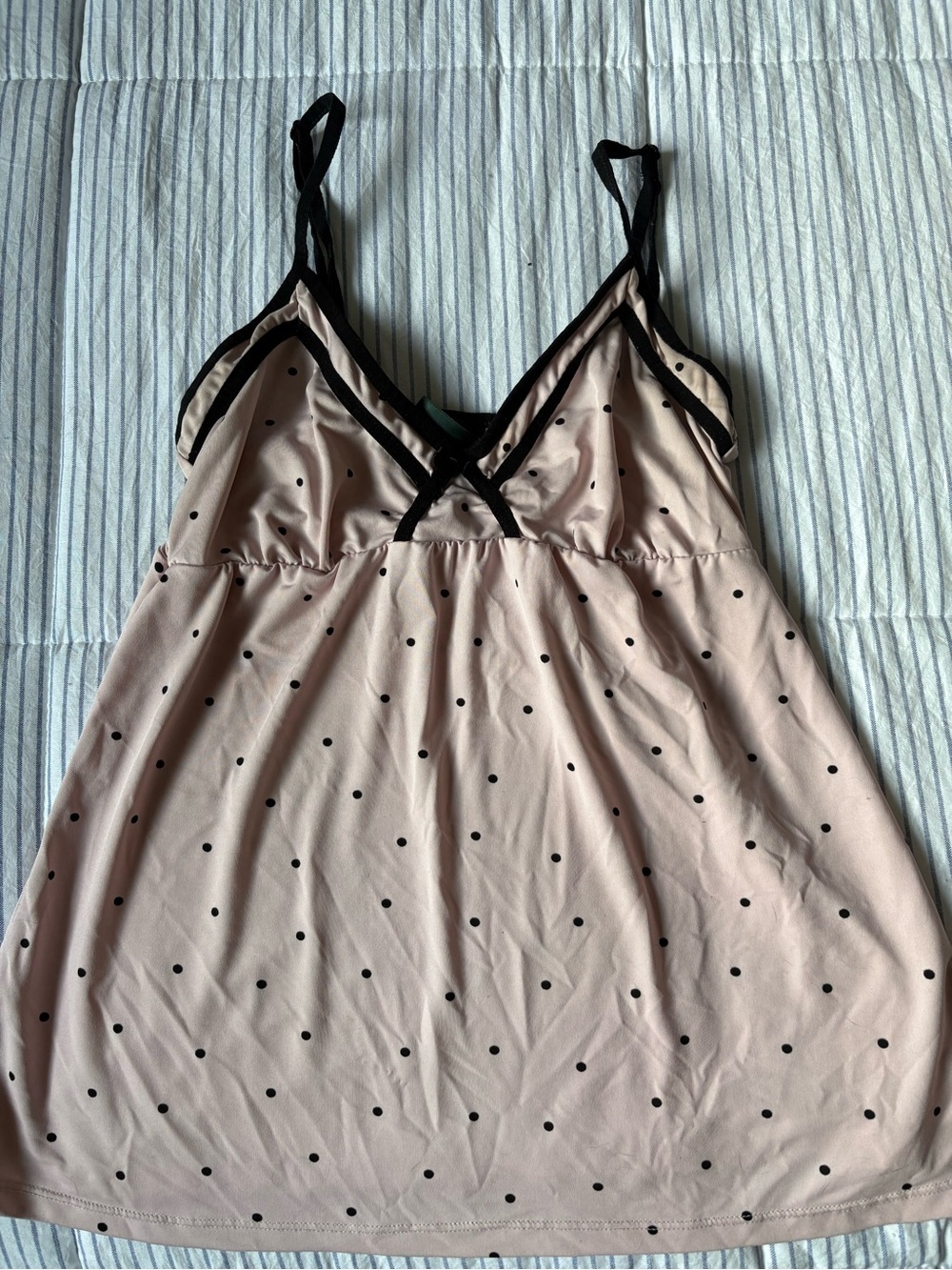 Super Trendy Pink Polka Dot Sleep Cami with Black Trim